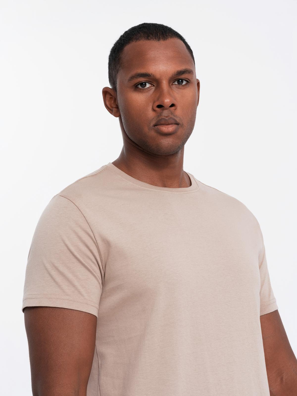 Ombre Set of men's BASIC cotton shirts with round neckline - black/gray/sand