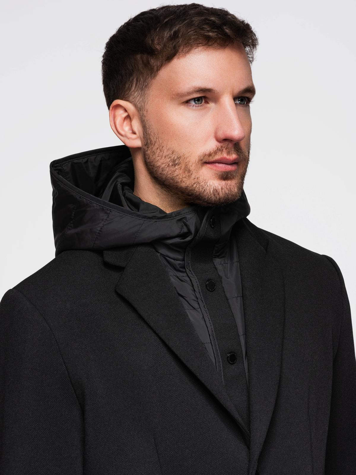 Ombre Men's jacket with high collar and hood - black