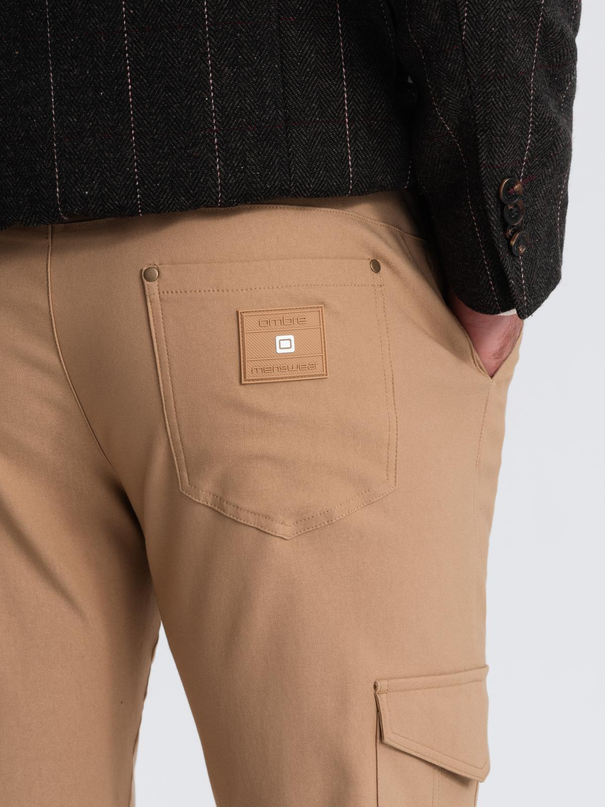 Ombre Men's REGULAR fabric pants with cargo pockets - light brown