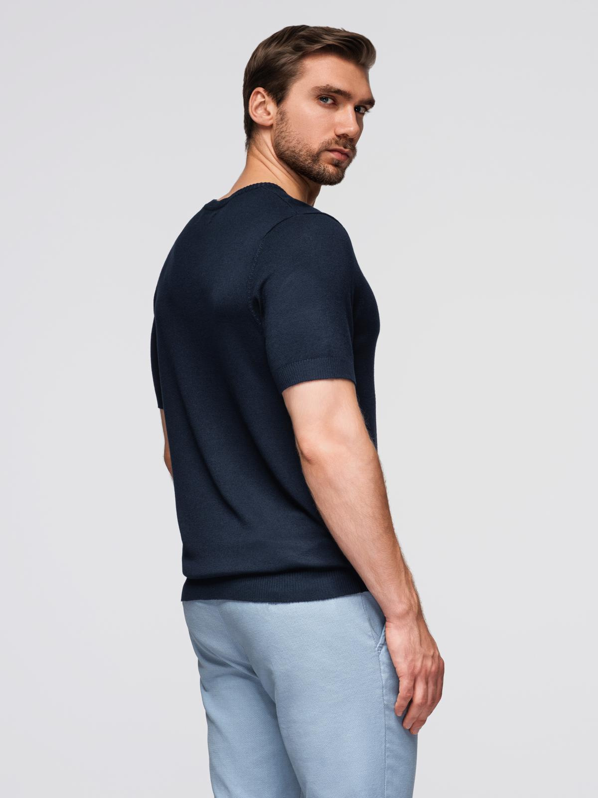 Ombre Men&#039;s classic knitted shirt with ribbed cuffs - navy blue