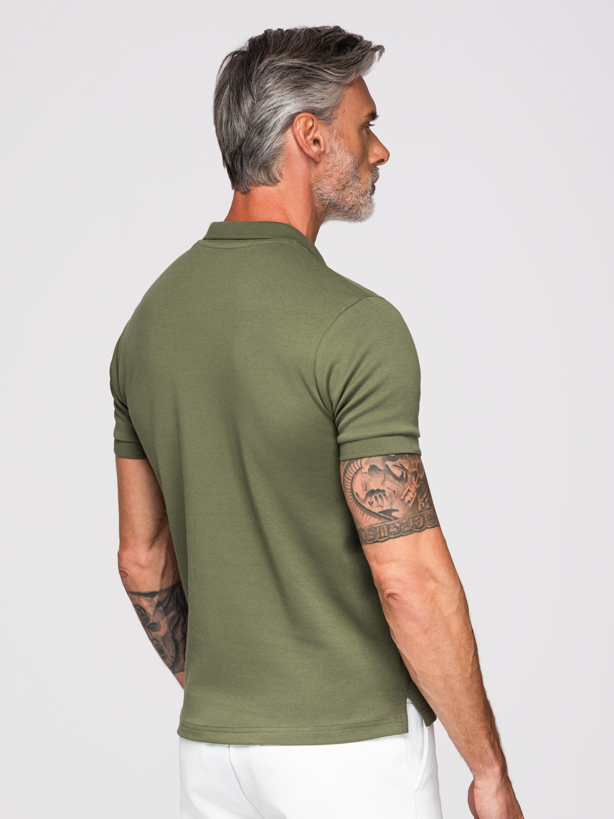 Ombre Men's polo shirt with zip neckline - olive