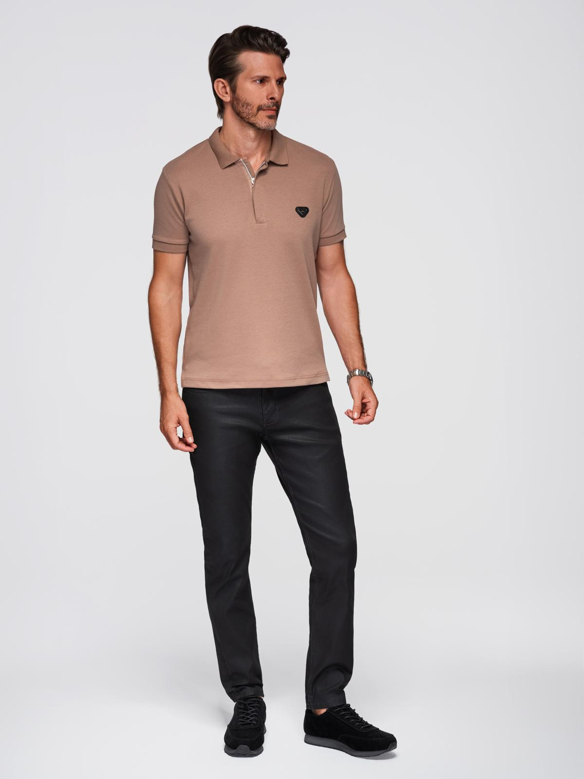 Ombre Men's polo shirt with zipper neckline - light brown