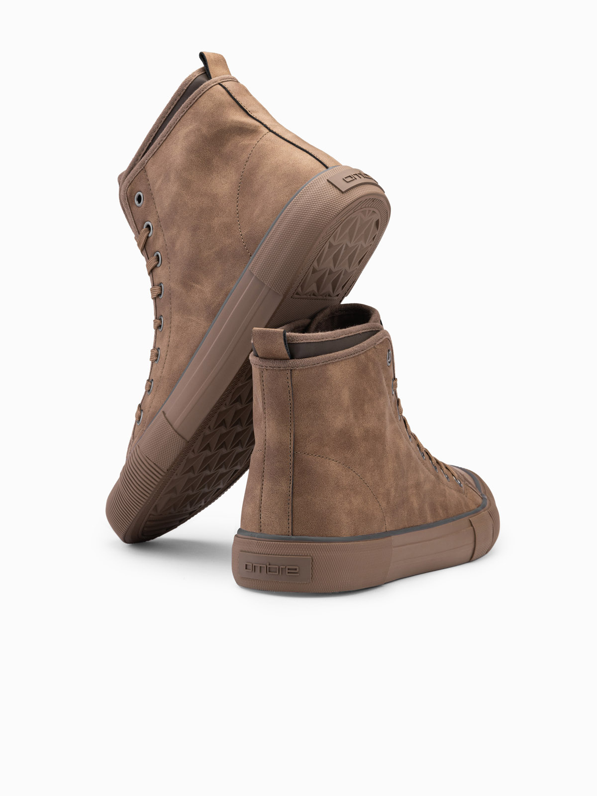Ombre Men&#039;s high-top sneakers with decorative piping - brown