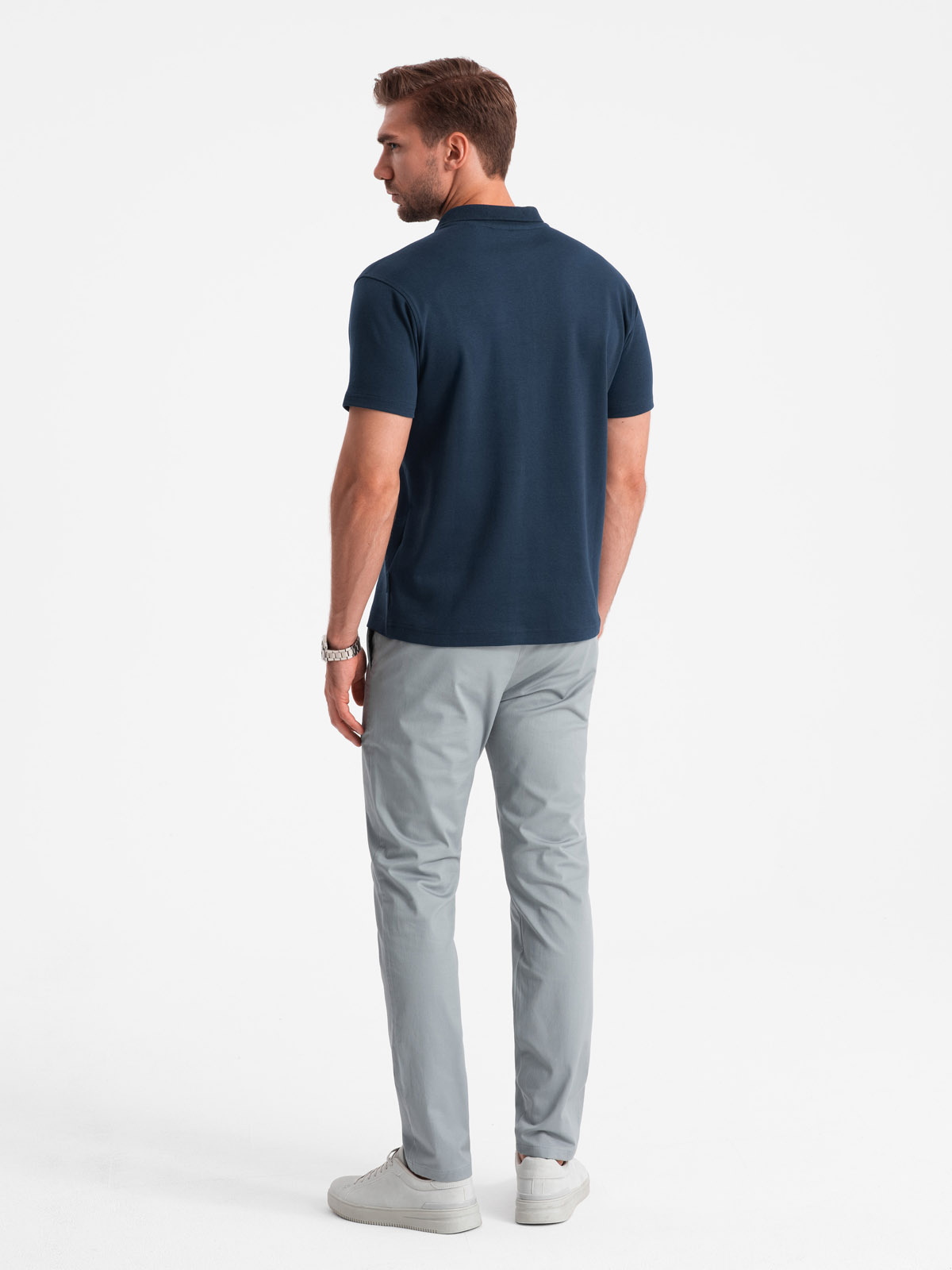 Ombre Men&#039;s polo shirt with zippered collar - navy blue