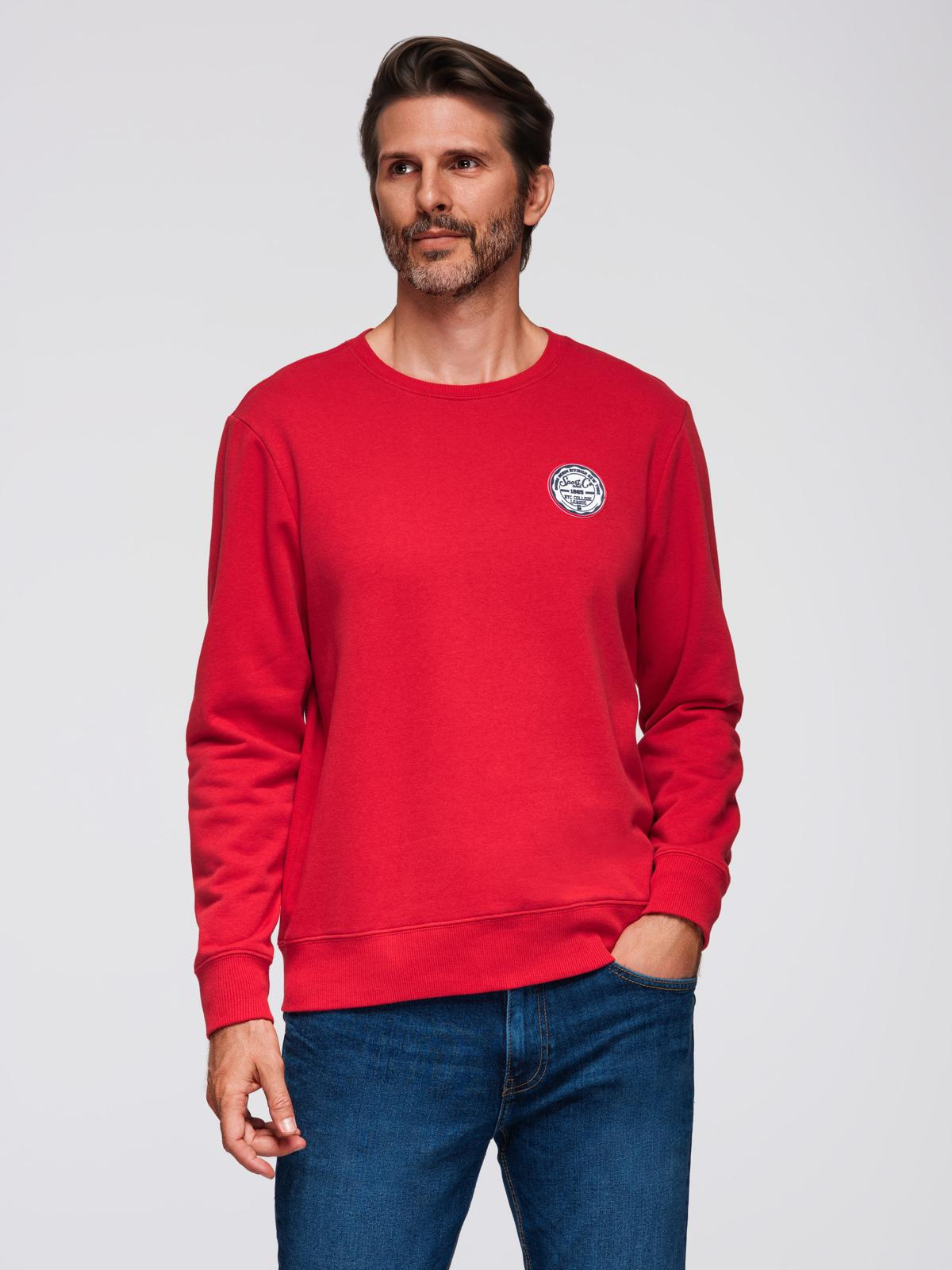 Ombre Men&#039;s non-stretch sweatshirt with college style patch - red