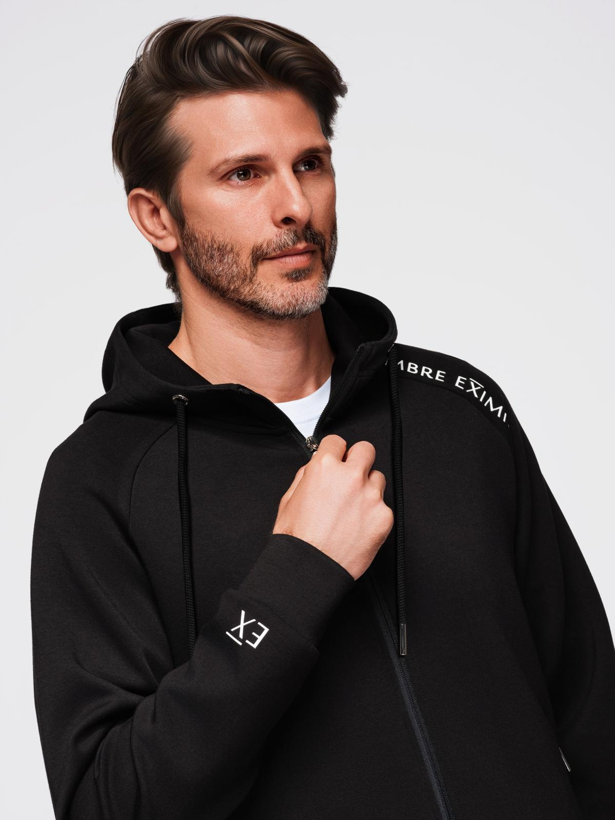 Ombre Unbuttoned men's sweatshirt with stand-up collar and hood - black