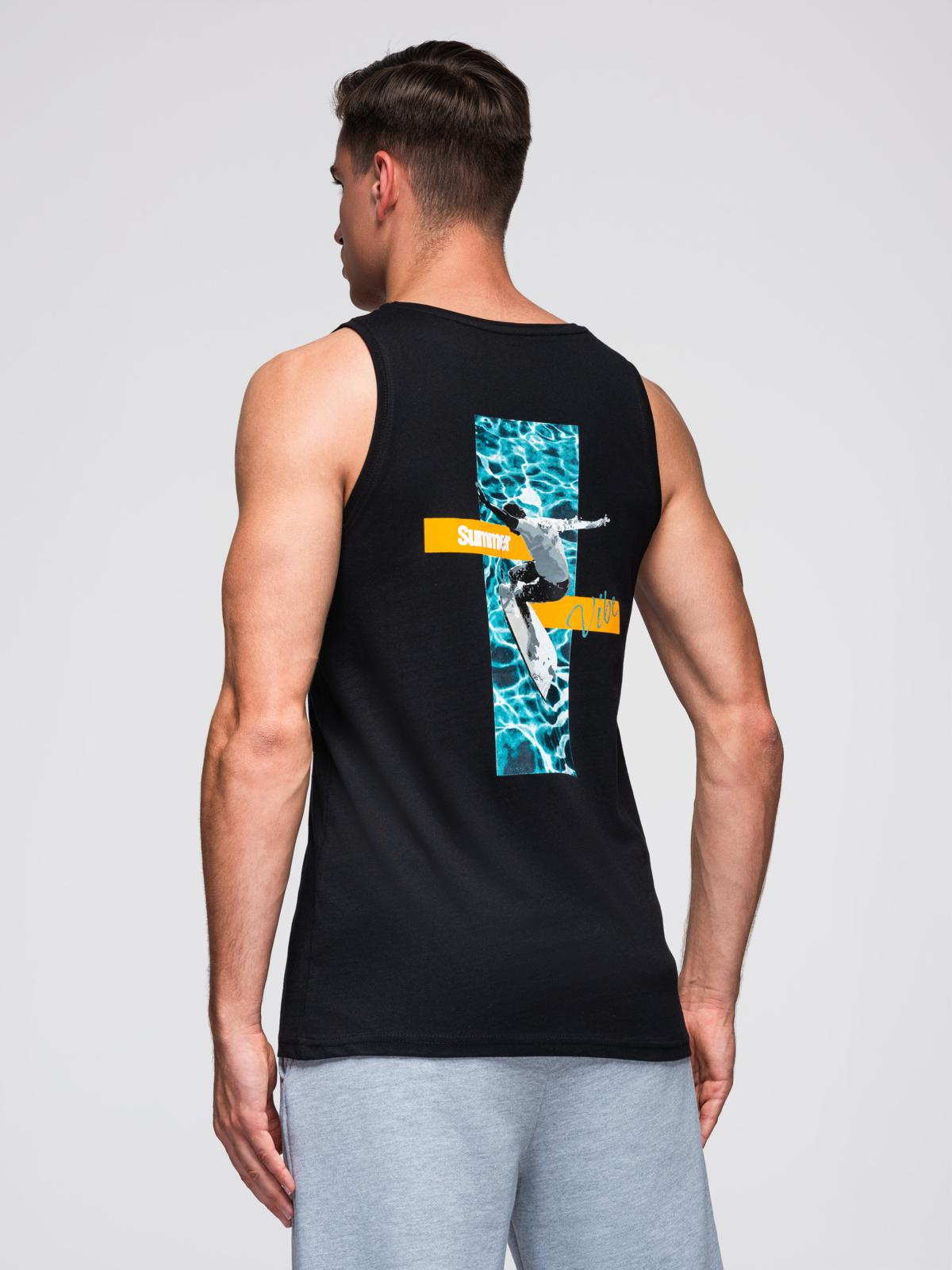 Ombre Men's Summer Vibe printed cotton tank top - black