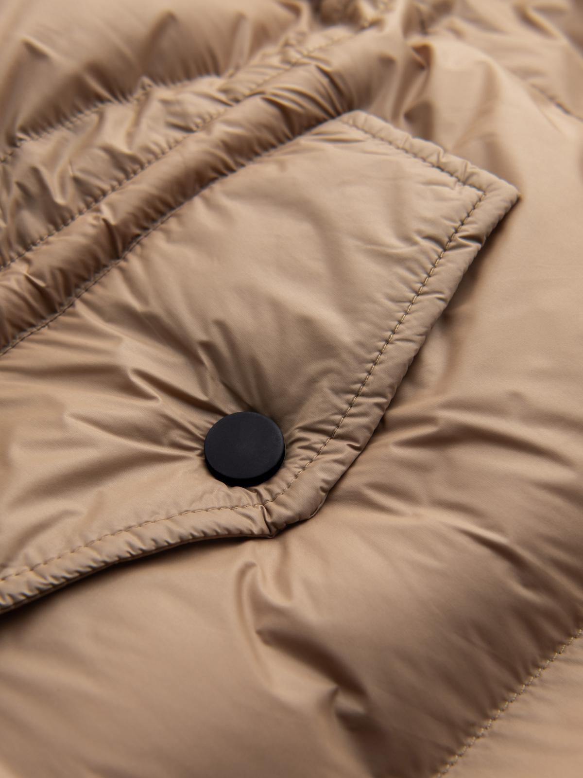 Ombre Men&#039;s long puffer jacket with snap pockets - brown