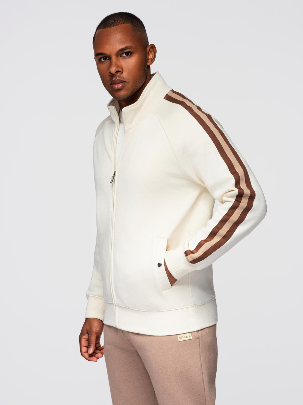 Ombre Mens sweatshirt with high collar and stripes - cream