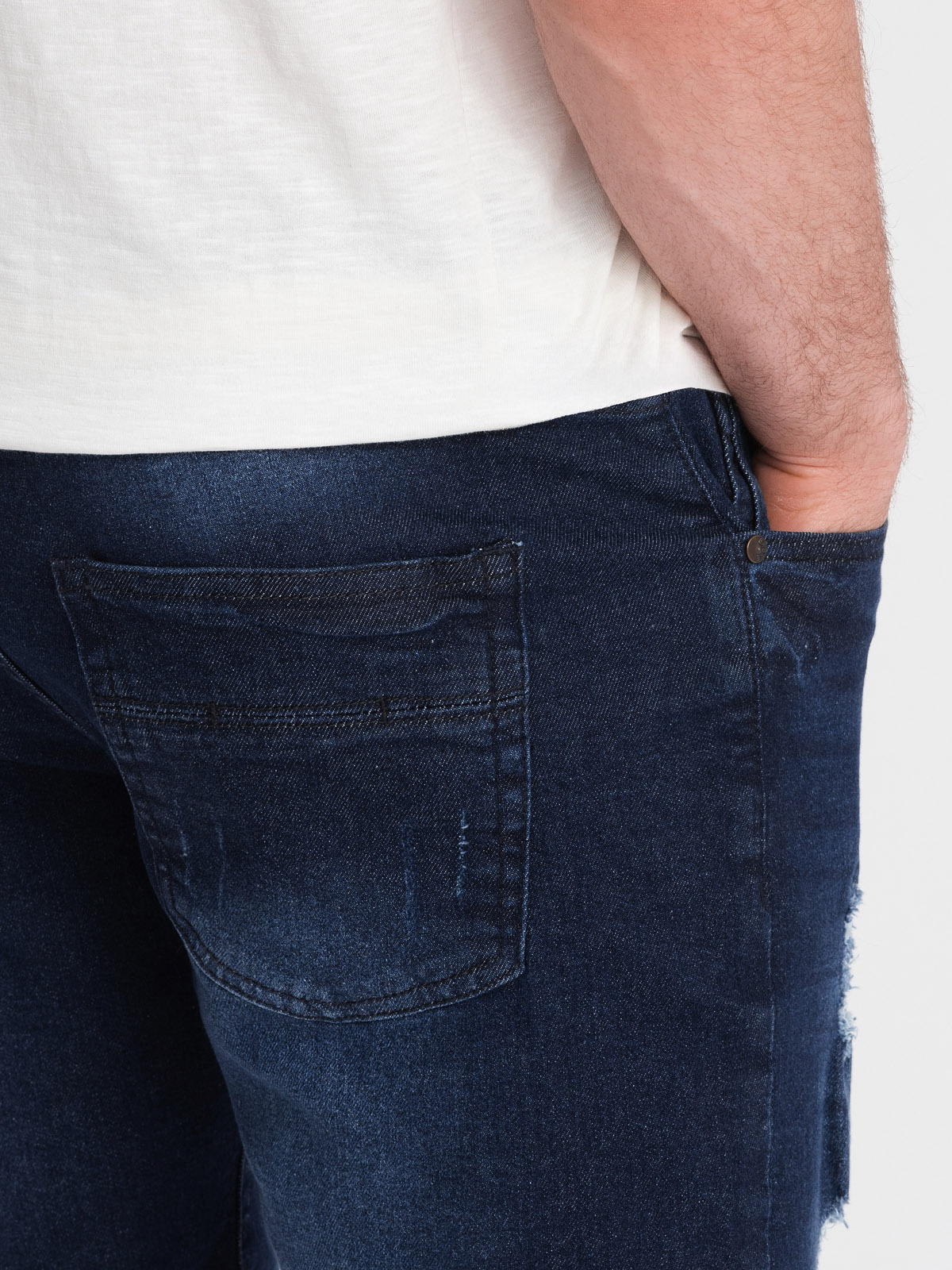 Ombre Men&#039;s denim short shorts with holes - dark blue