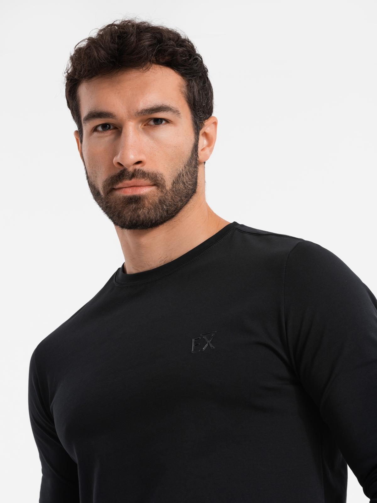 Ombre Men's SLIM FIT longsleeve with elastane and print - black