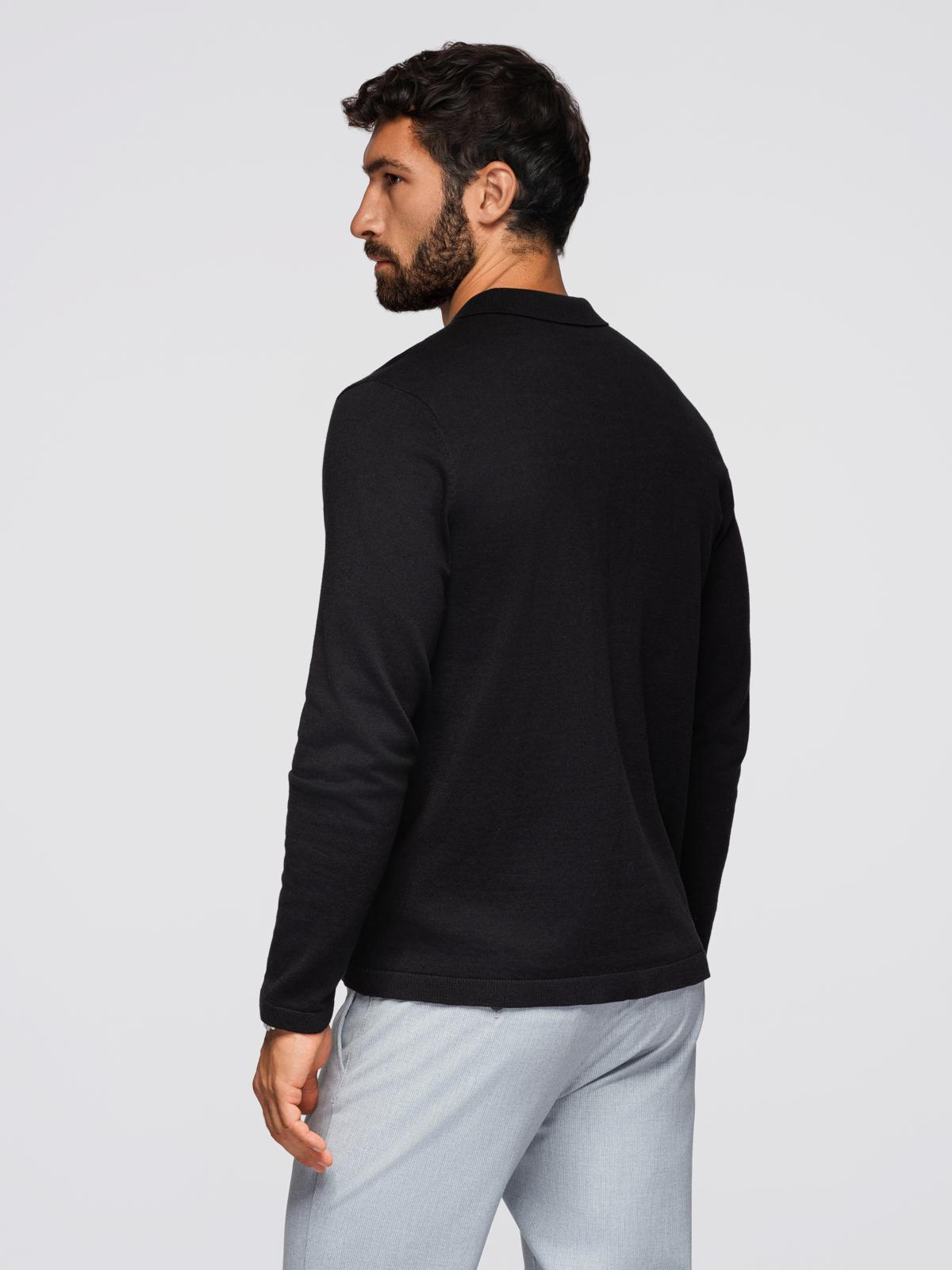 Ombre Men&#039;s polo sweater with embroidery on chest - black