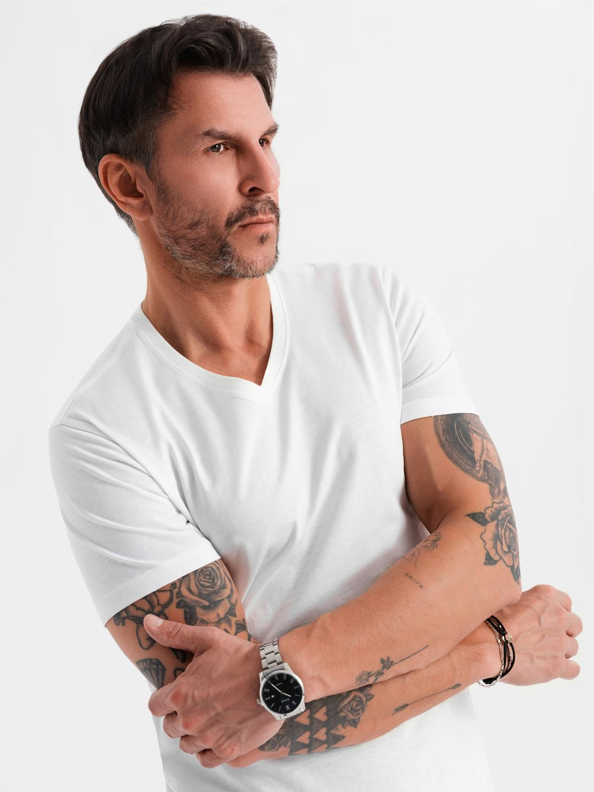 Ombre BASIC mens classic cotton T-shirt with a crew neckline - white