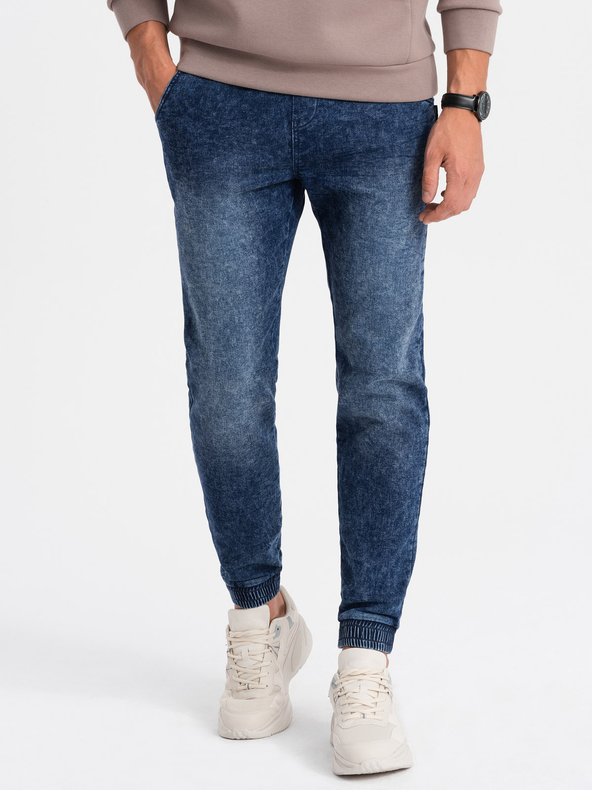 Ombre Men's marbled denim JOGGERY pants - dark blue