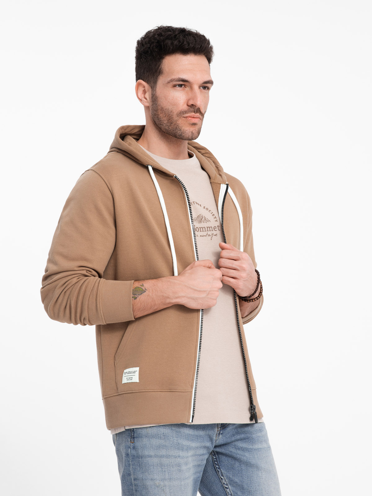 Ombre BASIC men&#039;s unbuttoned hooded sweatshirt - brown