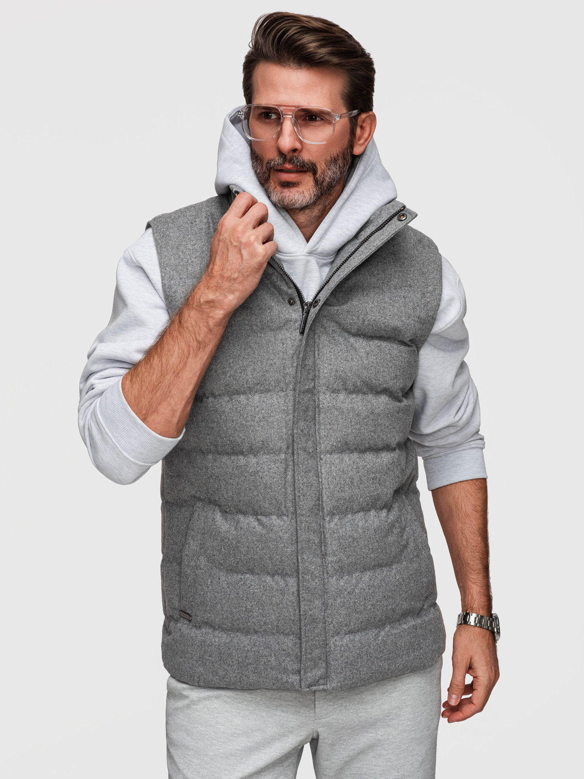 Ombre Men's quilted wool sleeveless jacket - grey melange