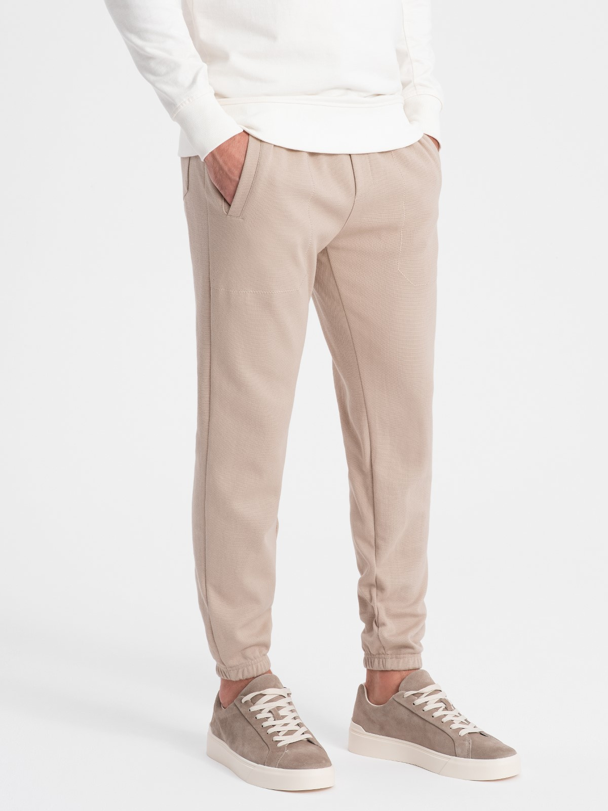 Ombre CARROT men&#039;s structured knit sweatpants - beige