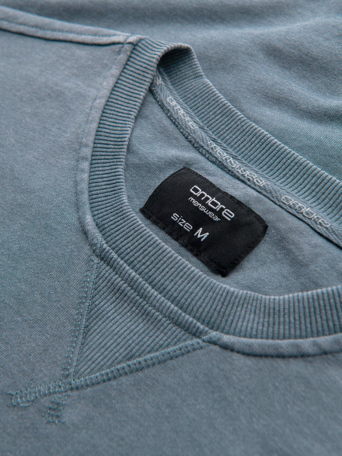 Ombre Washed men&#039;s sweatshirt with decorative stitching at the neckline - light blue