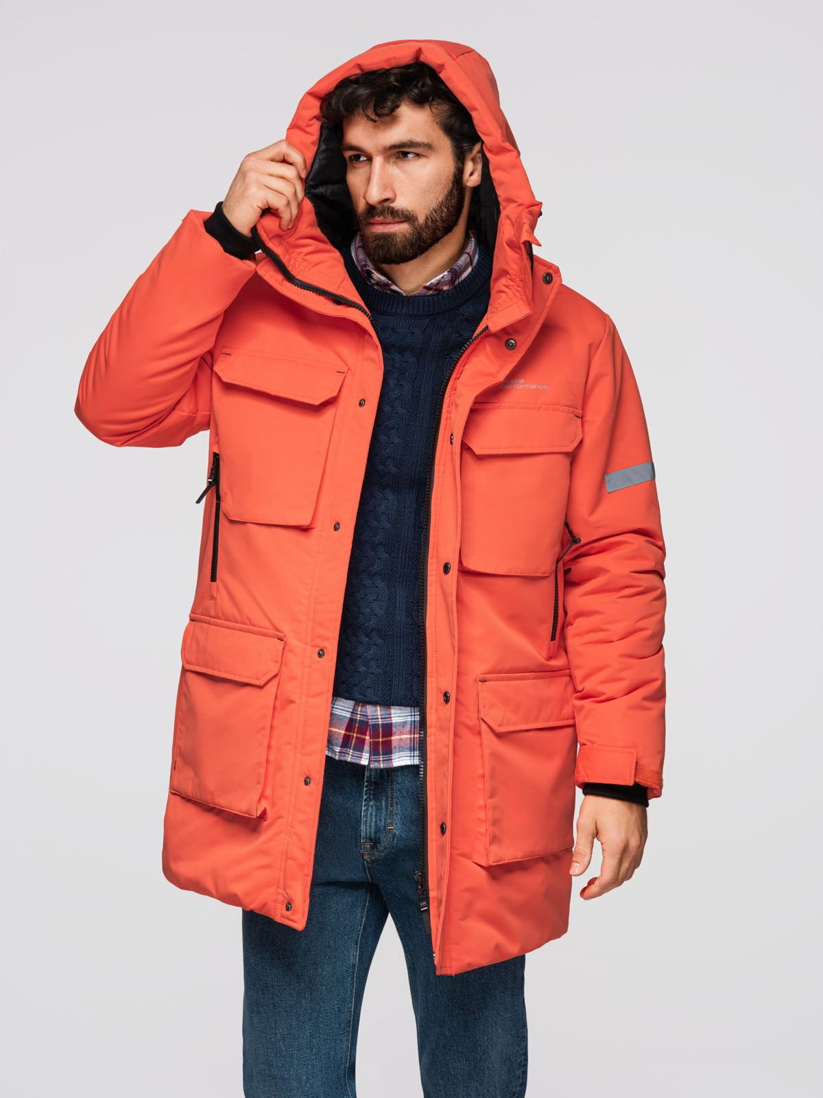 Ombre Men's long insulated jacket with reflective elements - orange