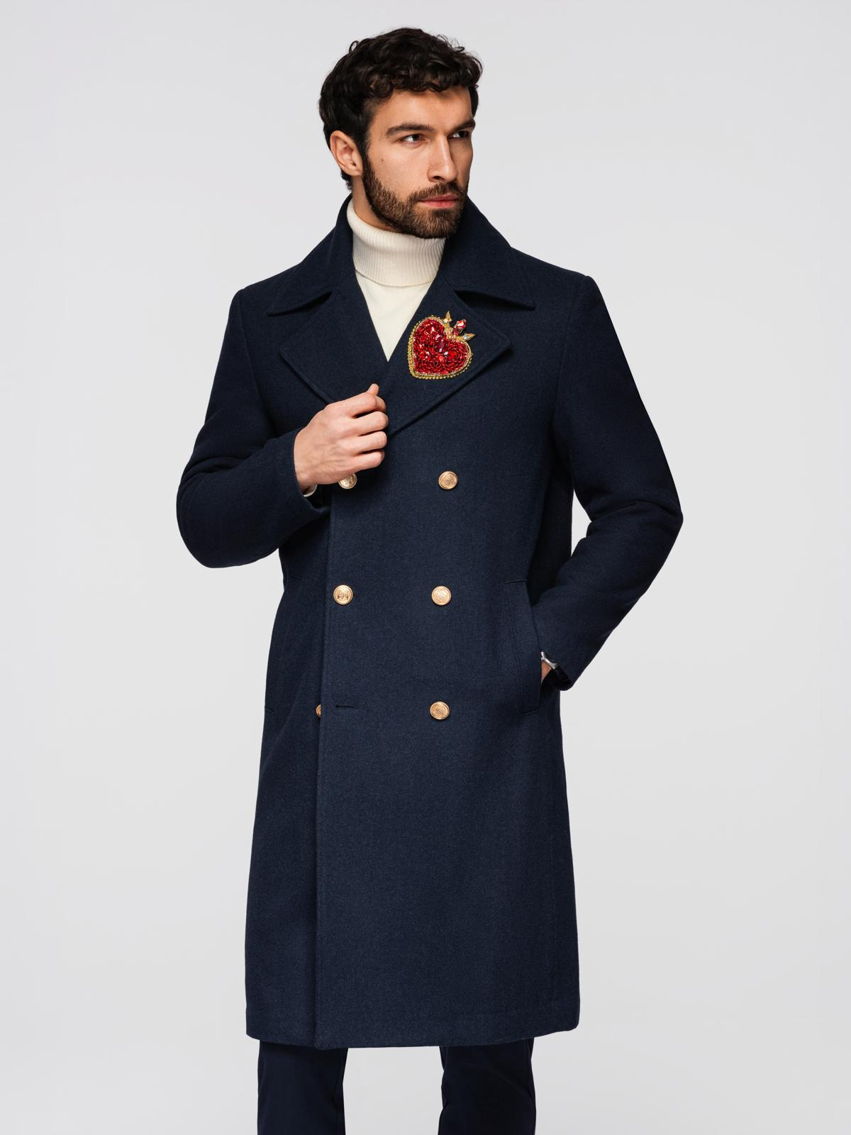 Ombre Men's double-breasted coat with wool and decorative appliqués -