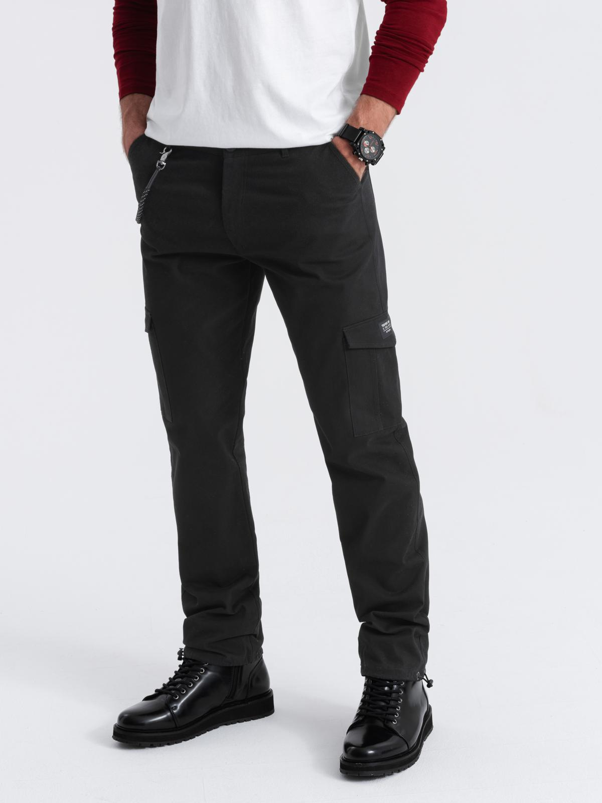 Ombre Men&#039;s pants with cargo pockets and leg hem - black
