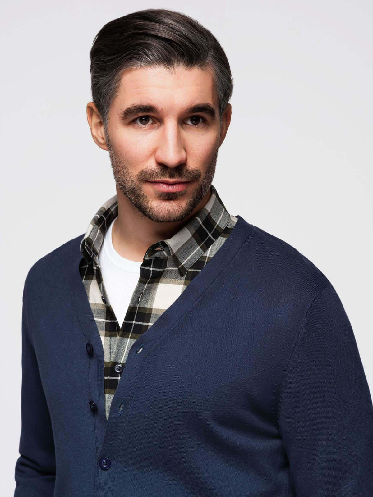 Ombre Knitted monochrome men's viscose cardigan - navy blue