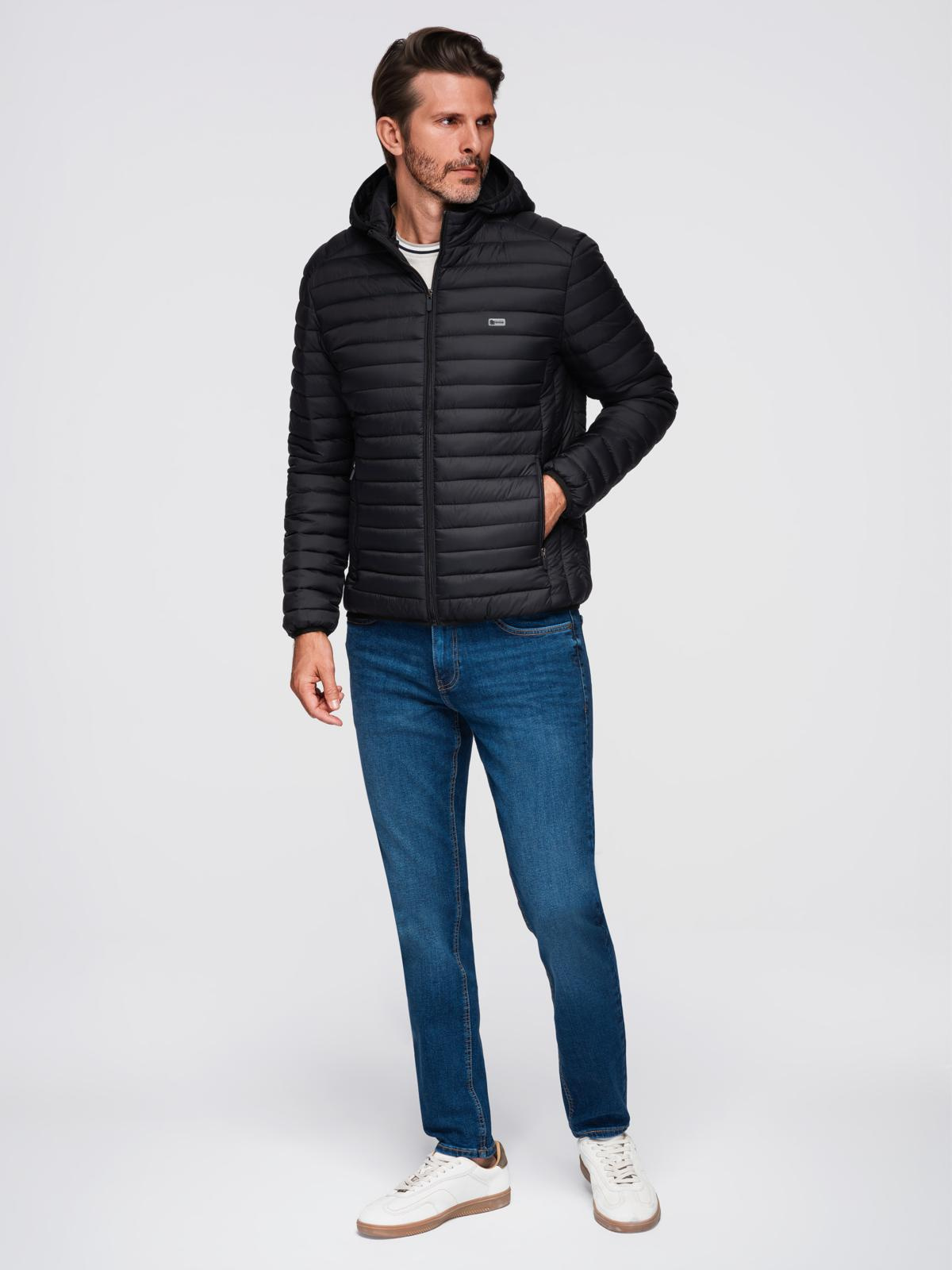 Ombre Classic men&#039;s quilted jacket with pouch option - black