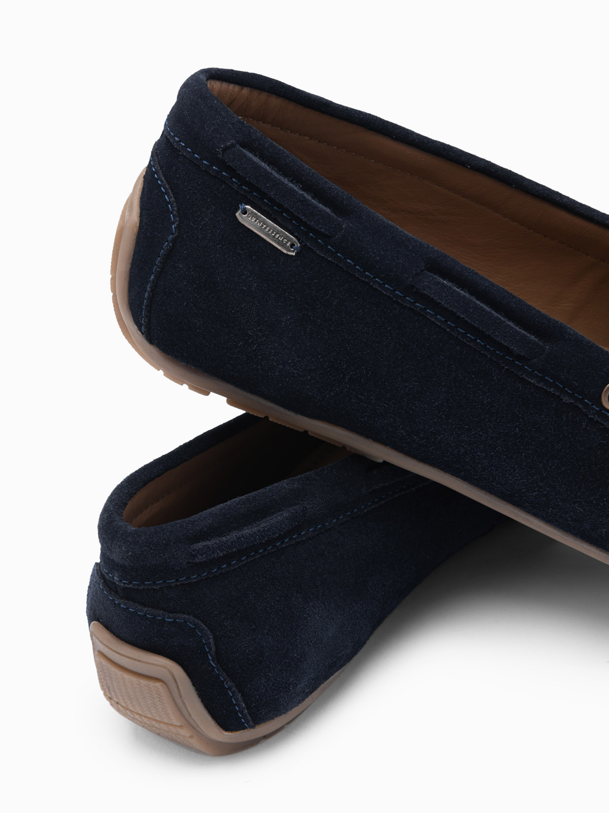 Ombre Men&#039;s leather moccasin shoes with thong and driver sole - navy blue