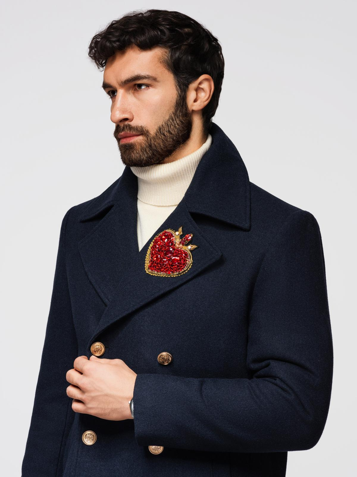 Ombre Men's double-breasted coat with wool and decorative appliqués -