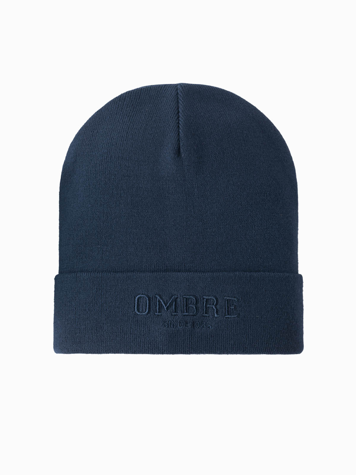 Ombre Men's Knitted Beanie Hat With Embroidered Inscription - Navy Blue