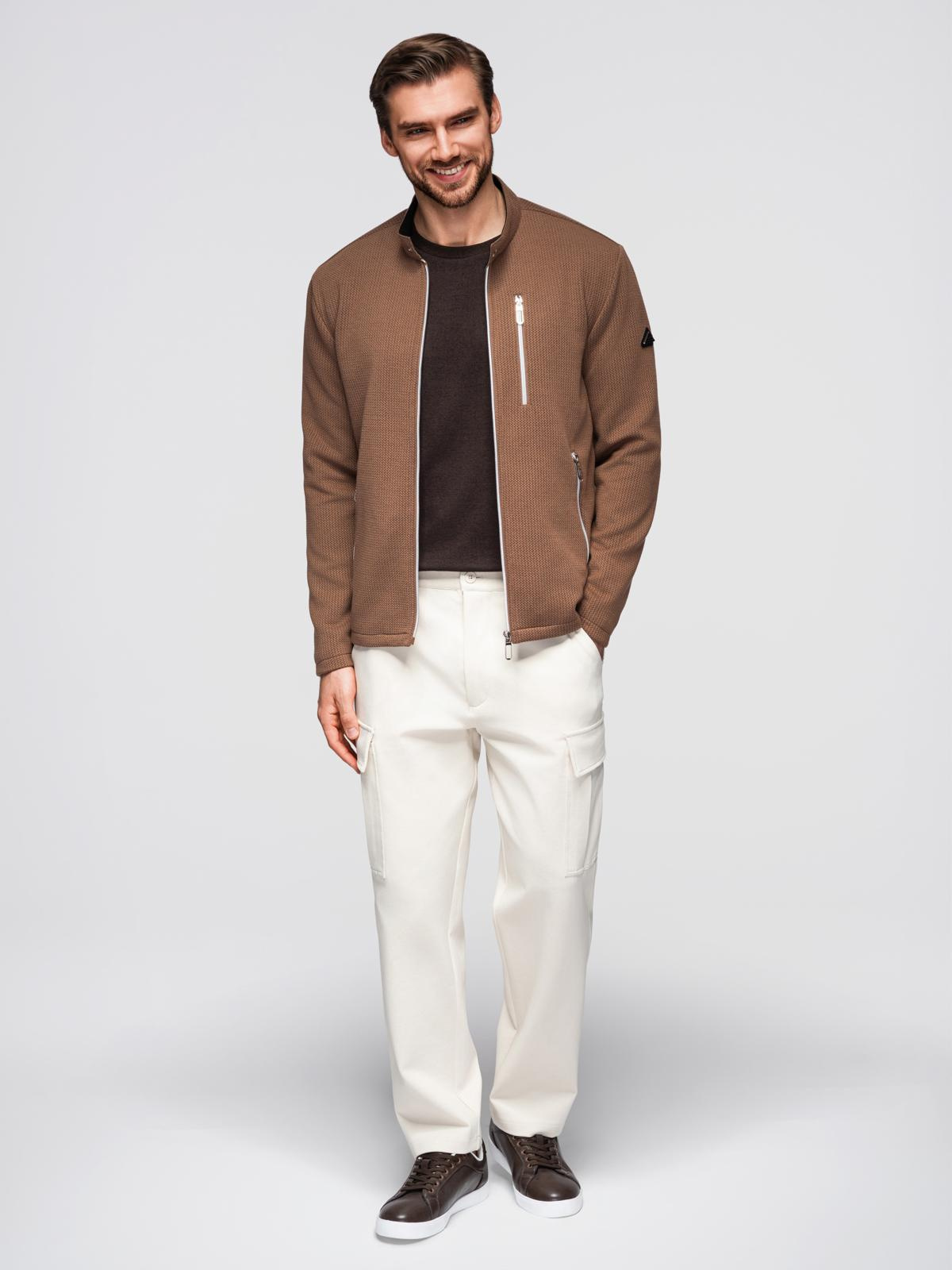 Ombre Men&#039;s structured biker jacket with stand-up collar - brown