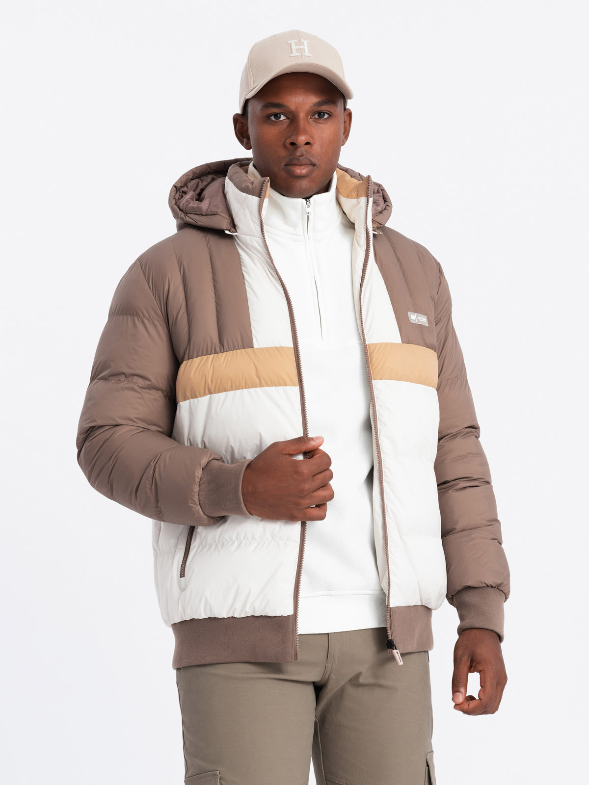 Ombre Colorful retro men&#039;s sports jacket - beige and white