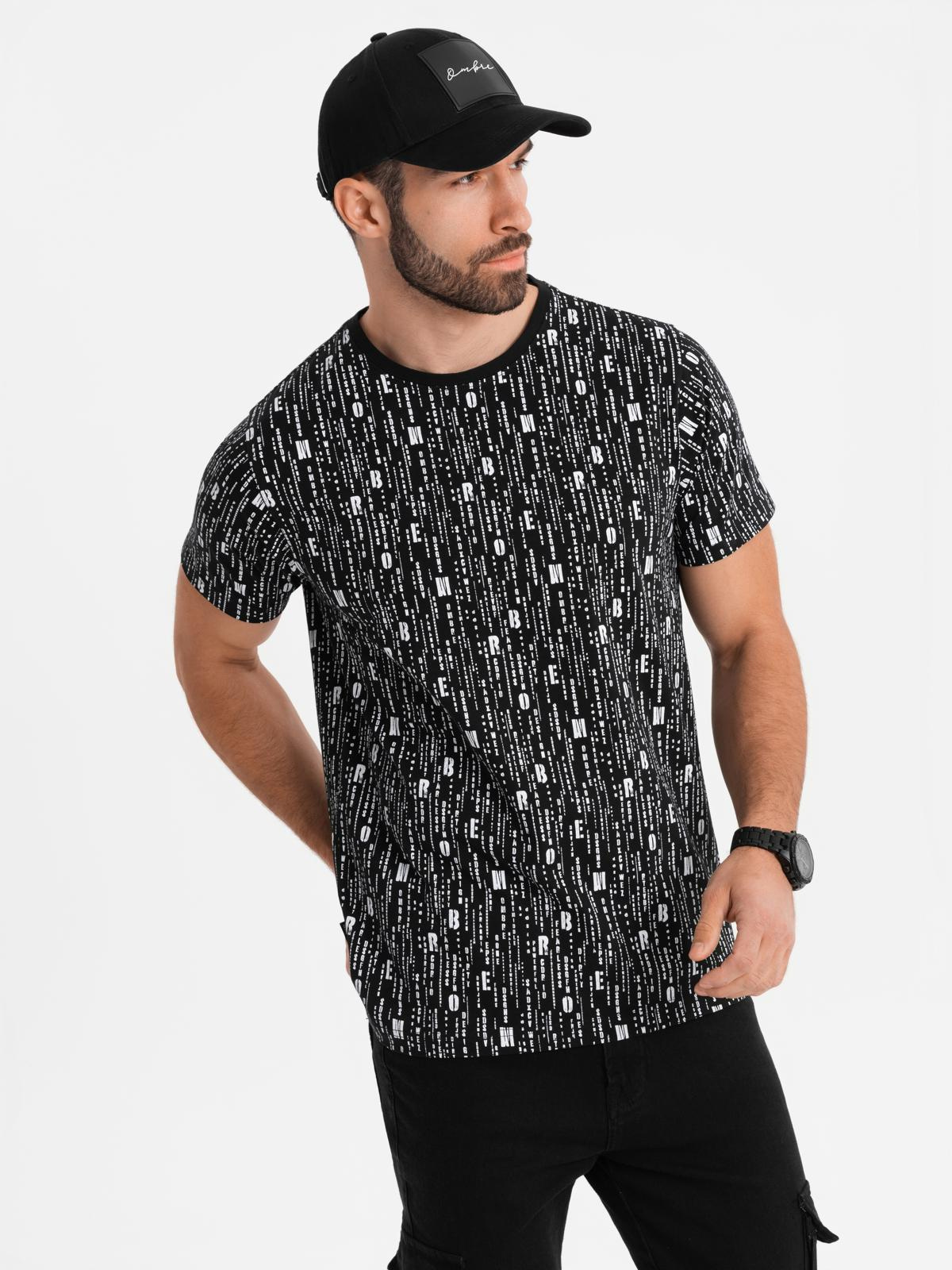 Ombre Cotton T-shirt with print and round neckline - black