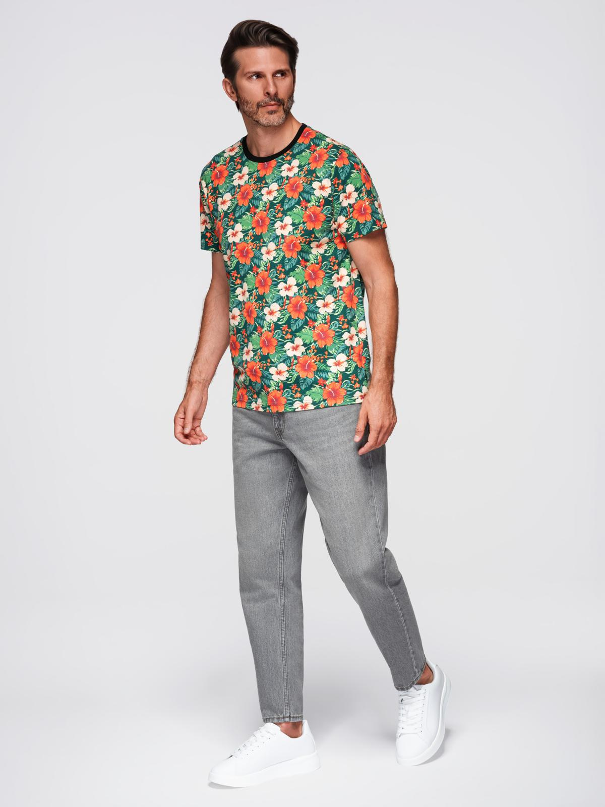 Ombre Men's full print floral pattern cotton t-shirt - black