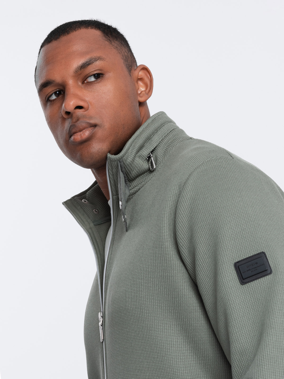 Ombre Men&#039;s jacket with high collar and fleece interior - khaki