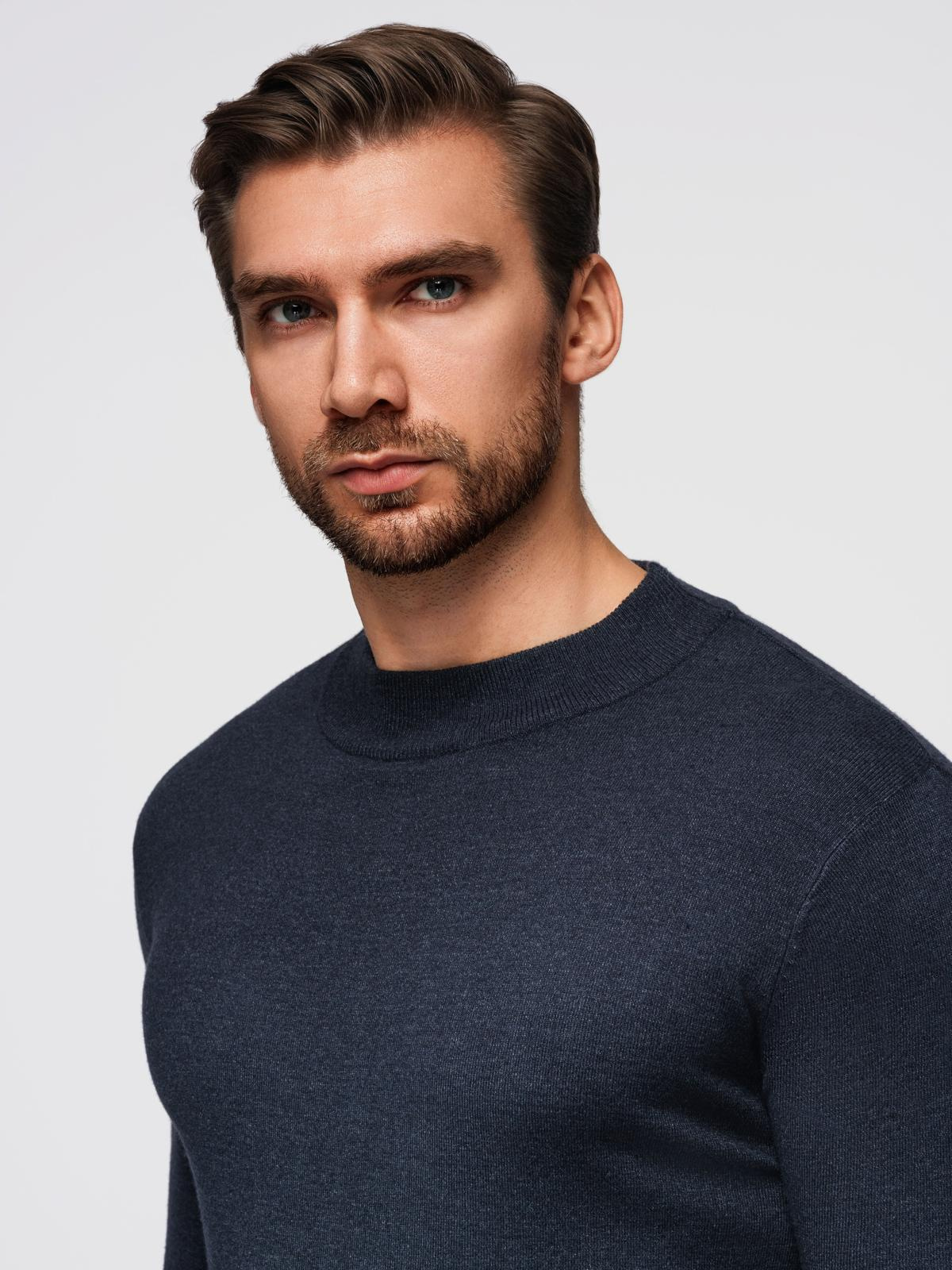 Ombre Men&#039;s knitted half turtleneck with viscose - navy blue