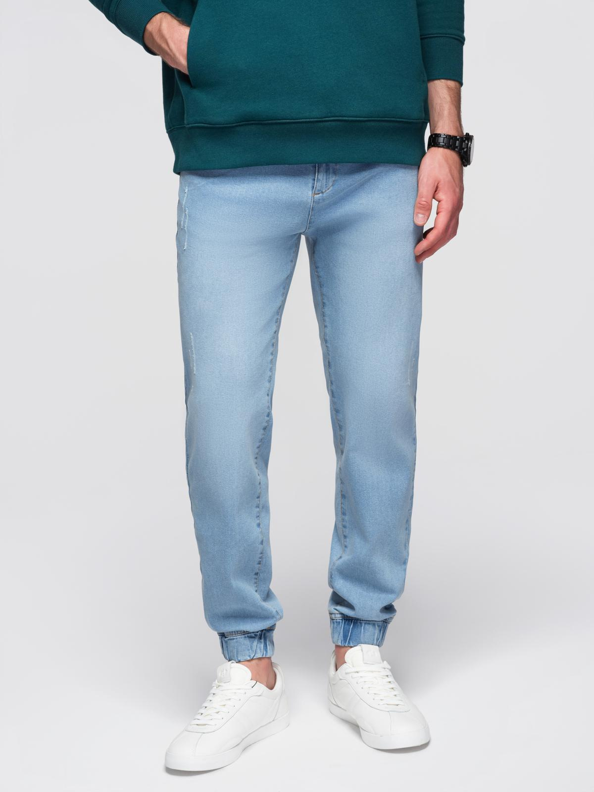 Ombre Men&#039;s denim JOGGERS pants with classic bandage - light blue