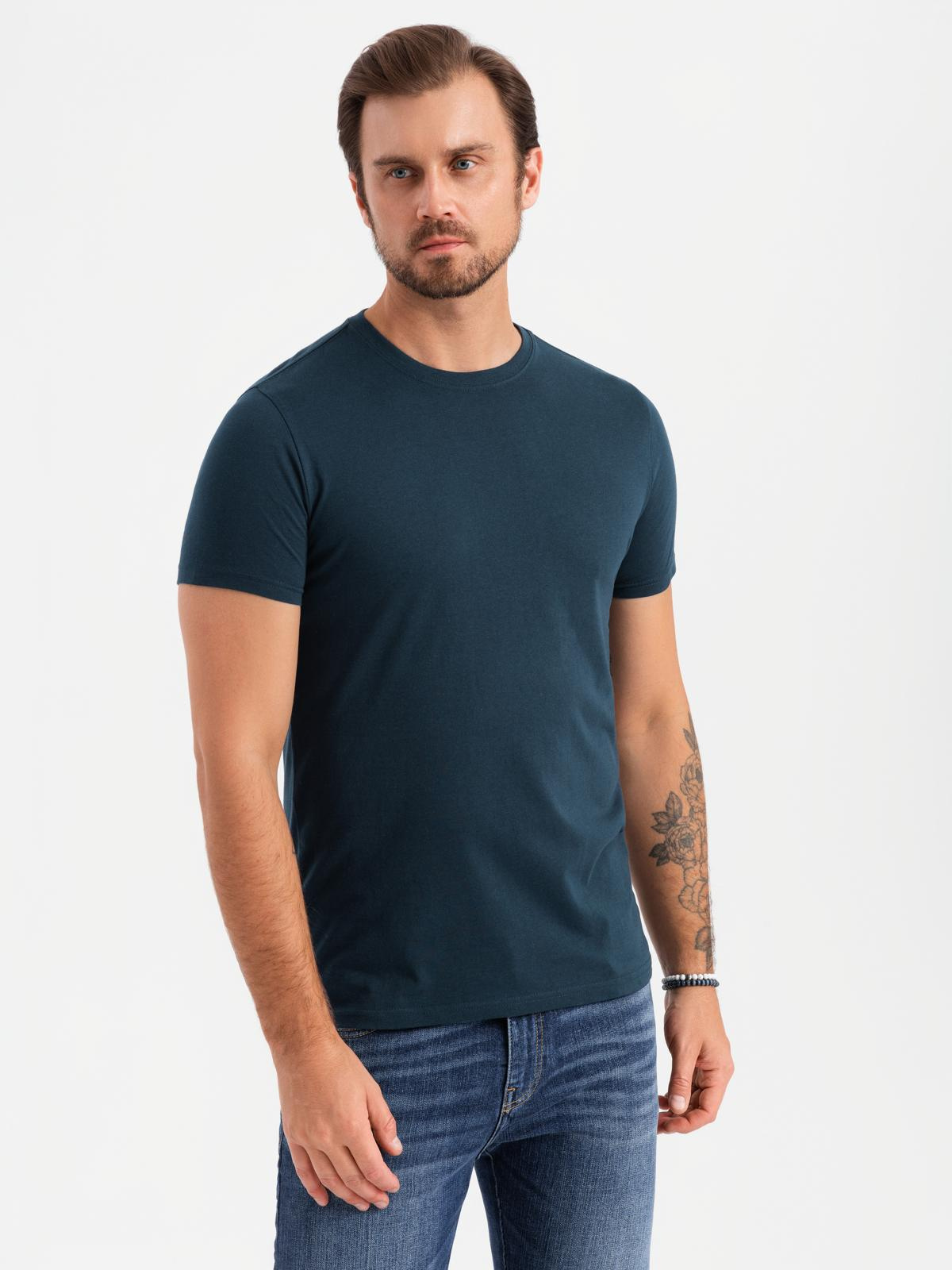 Ombre Set of men's BASIC cotton shirts with round neckline - black/gray/sand