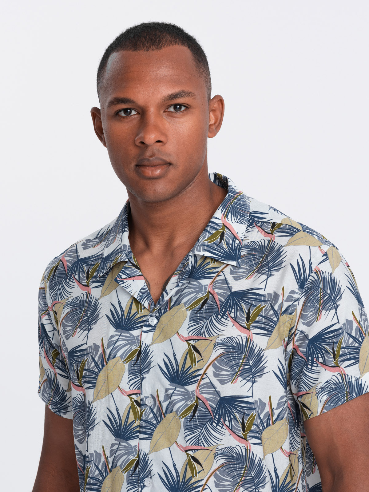 Ombre Viscose Patterned Men's Short Sleeve Shirt - Palm Trees