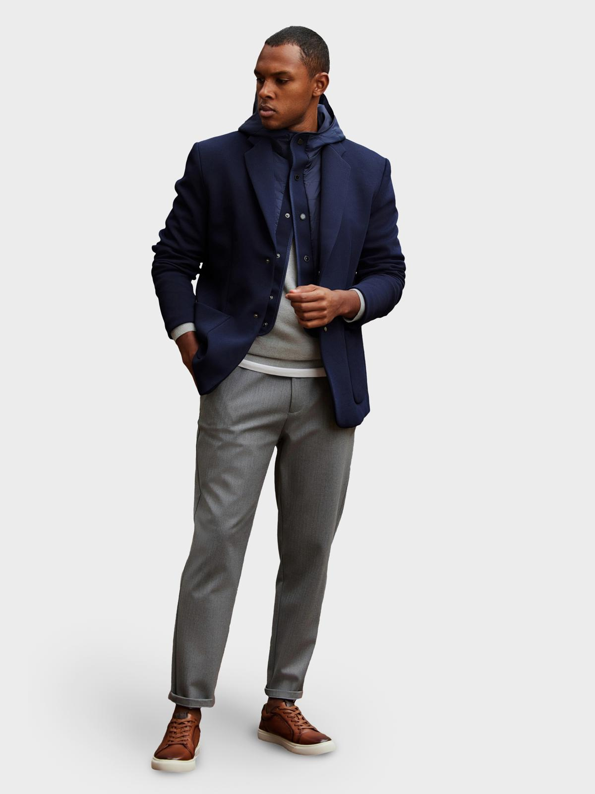 Ombre Men's jacket with hooded lining and high collar - navy blue