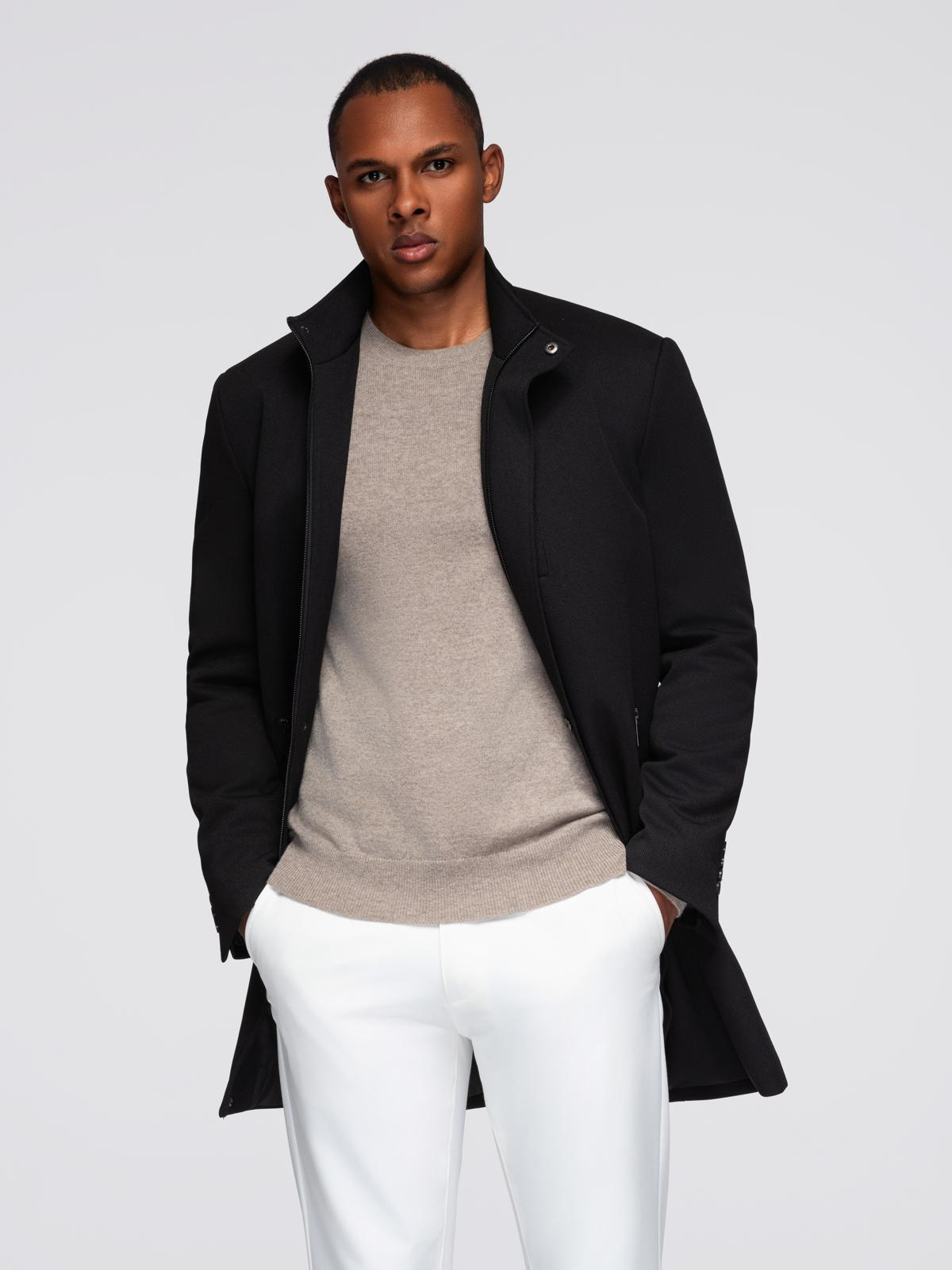 Ombre Fitted structured men&#039;s high collar coat - black