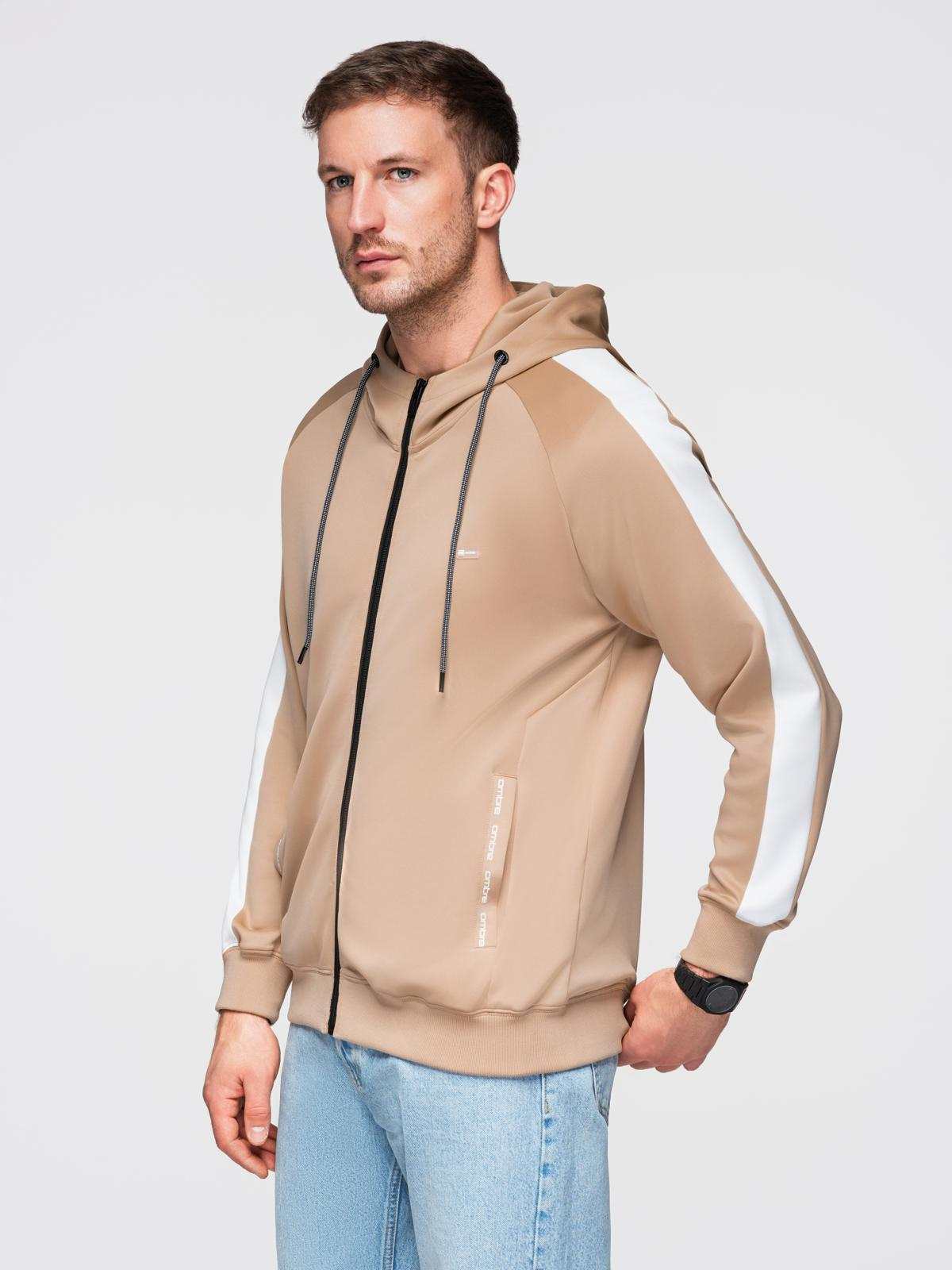 Ombre Unzipped men&#039;s hooded sweatshirt with piping - beige