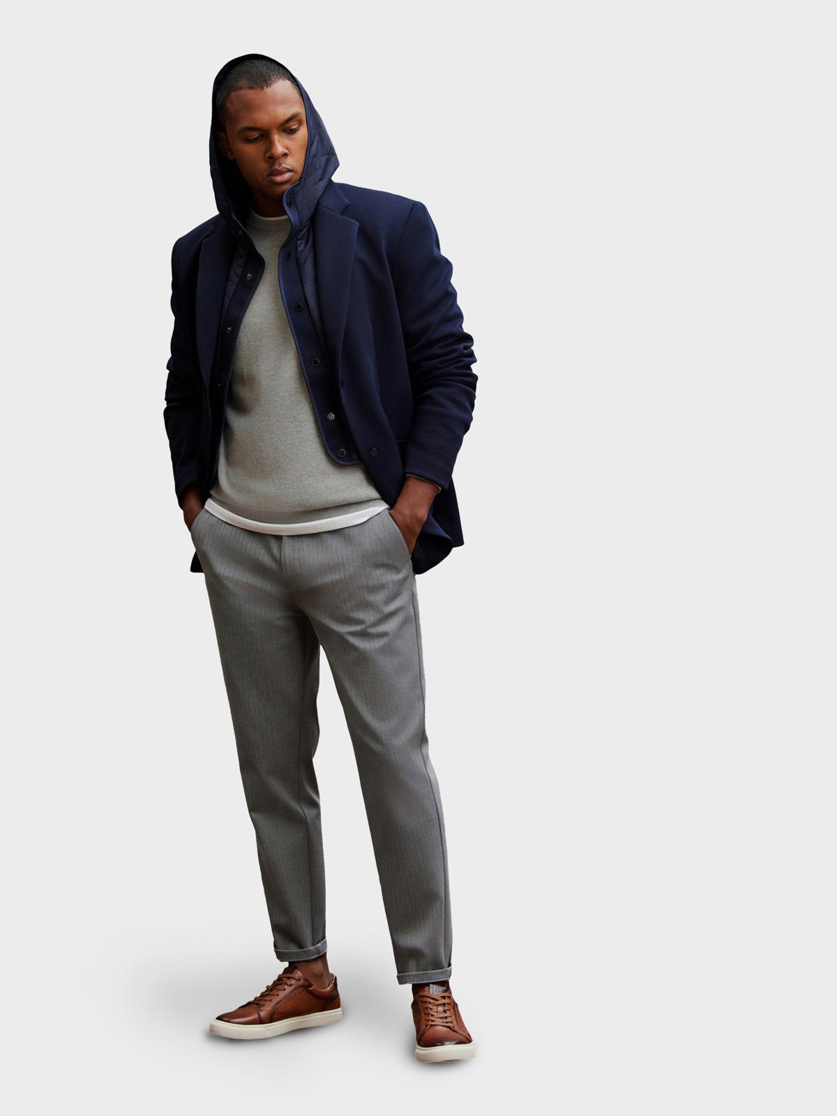 Ombre Men's jacket with hooded lining and high collar - navy blue