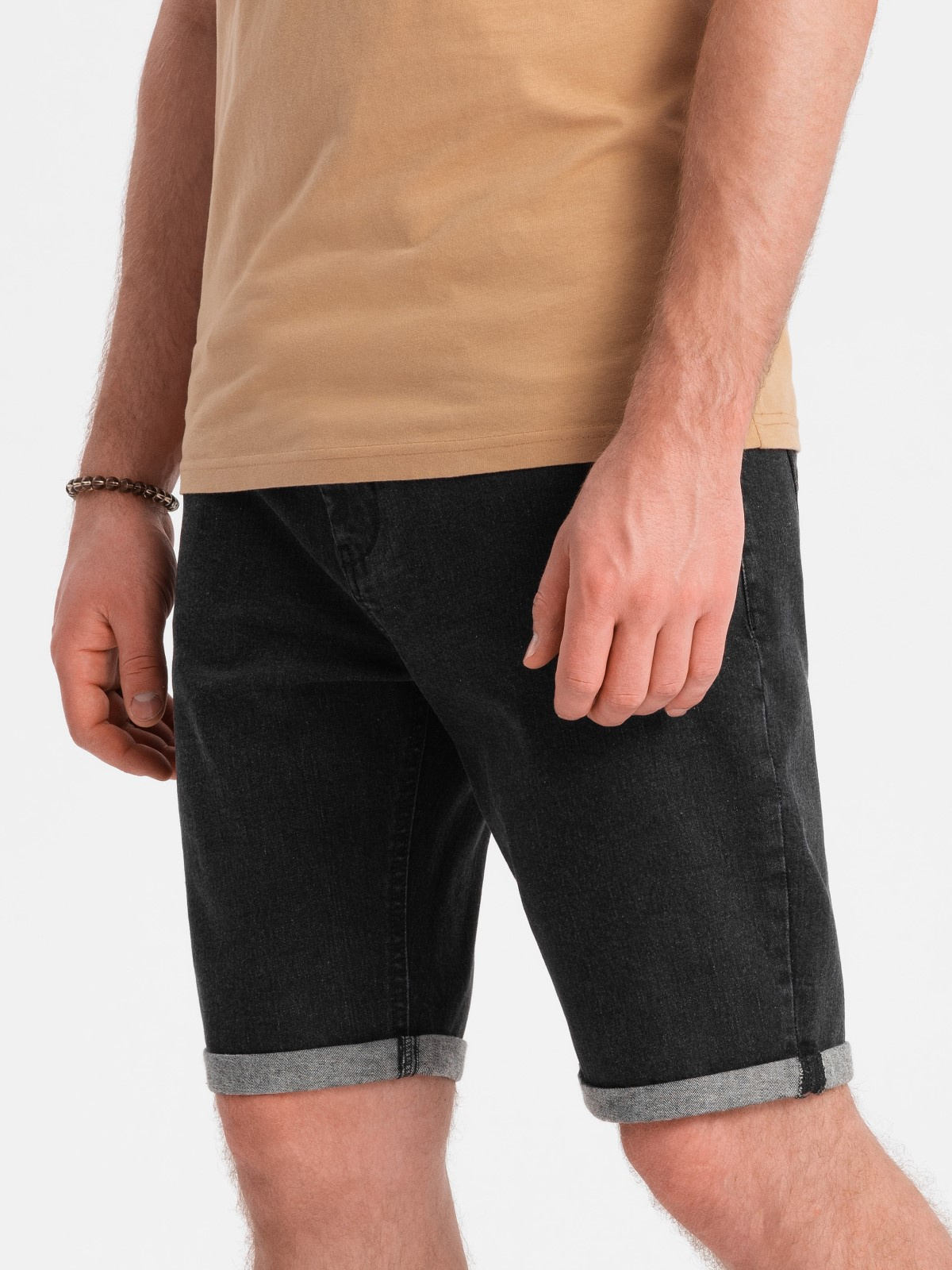 Ombre Men's denim shorts with rolled up legs - black