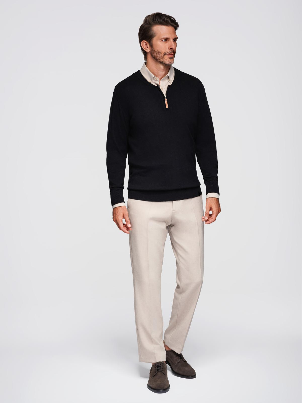 Ombre Men&#039;s sweater with viscose and spread neckline - black