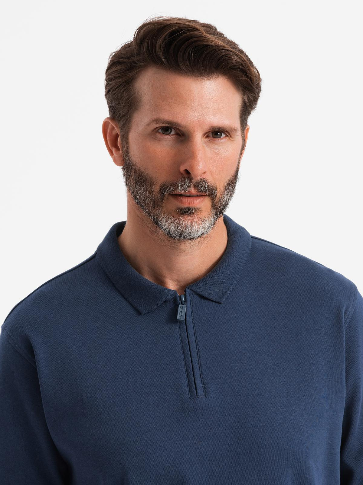Ombre Men's polo longsleeve with zippered collar - navy blue