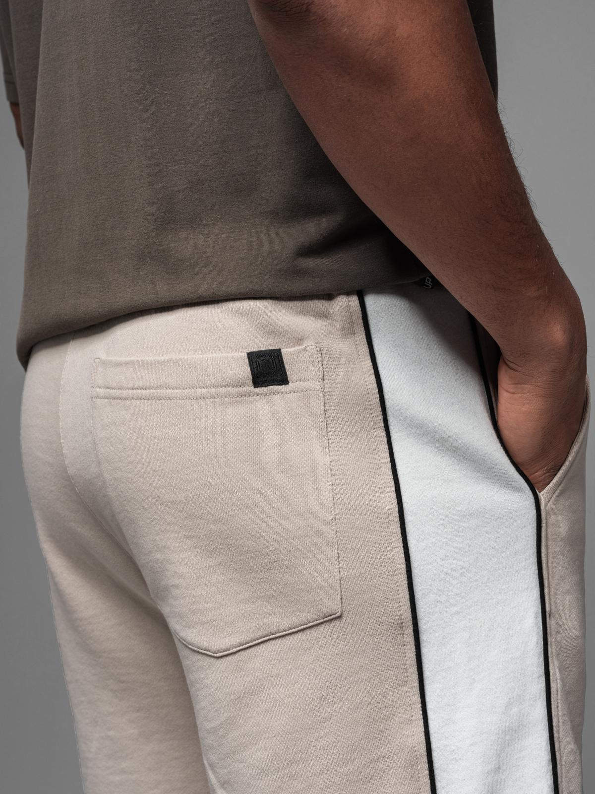 Ombre Men's short sweat shorts with wide stripes - beige