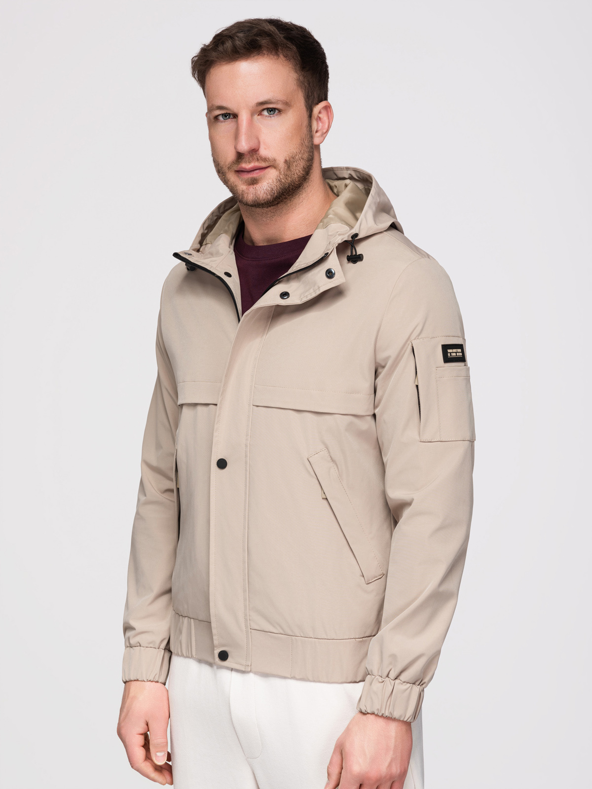 Ombre Functional men's transitional jacket with hood - beige