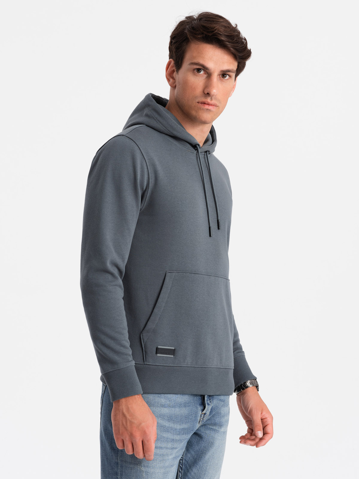 Ombre BASIC Men's Cotton Kangaroo Hooded Sweatshirt - Graphite