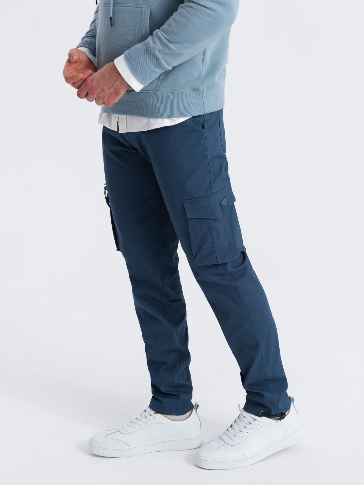 Ombre Men's cargo pants STRAIGHT LEG with triangle pins on pocket - dark blue